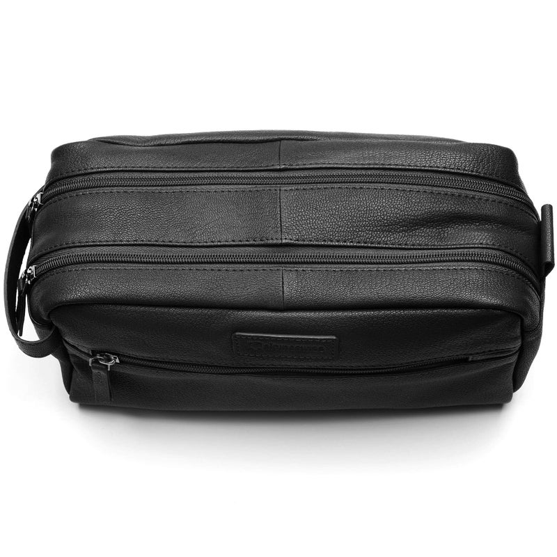 Alpine Swiss Sedona Toiletry Bag Genuine Leather Shaving Kit Dopp Kit Travel Case Black - Image 3